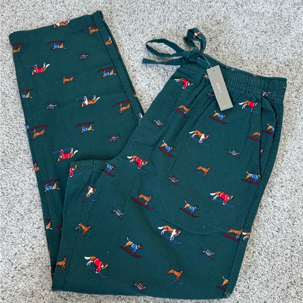 Jcrew Men’s Green Flannel Pajama Pants with Dogs and Skiing print